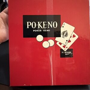 Vintage US Playing Card Co PO-KE-NO Poker Keno Game Chips and 12 Boards